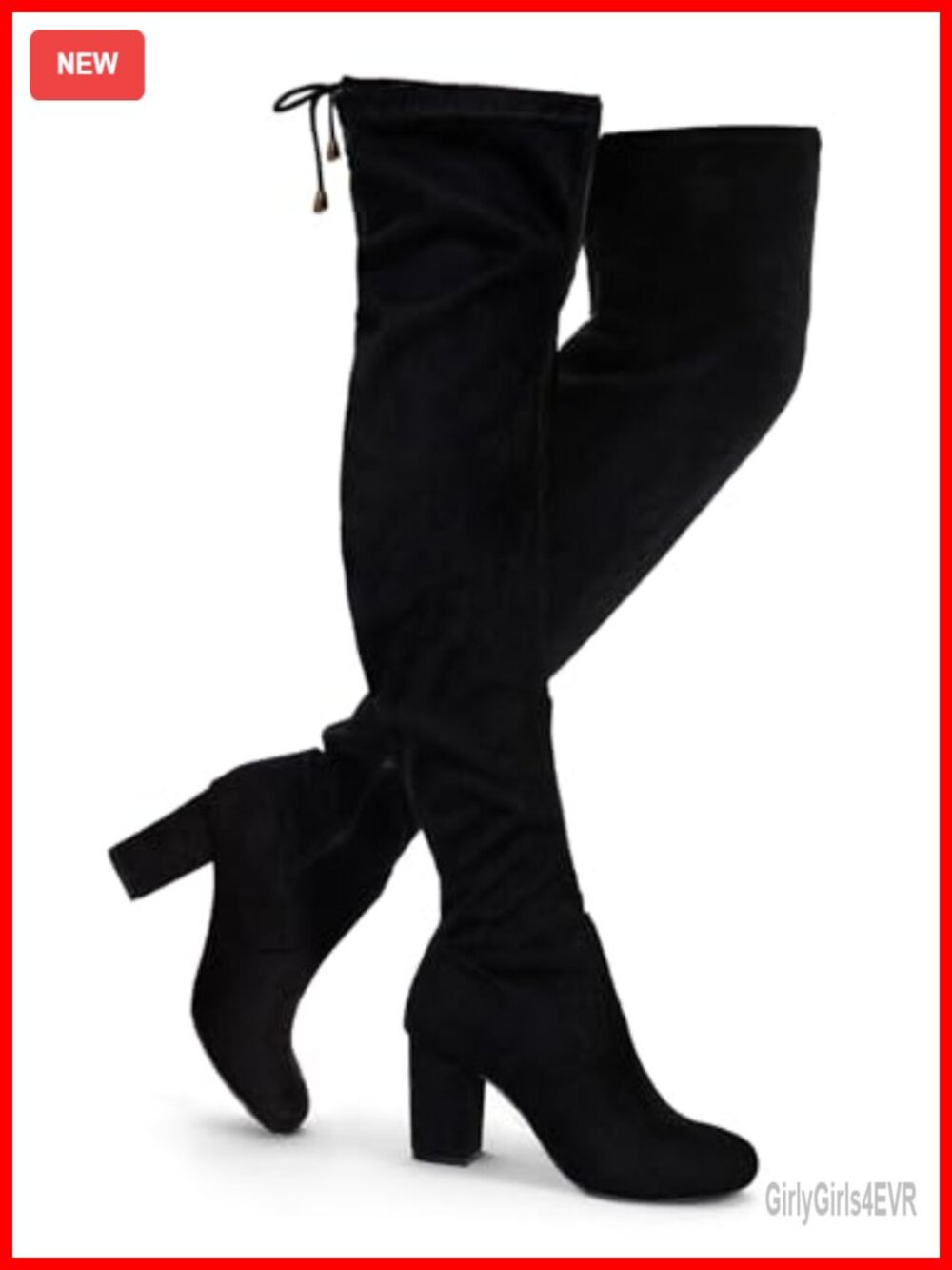 Faux Suede Thigh High Over the Knee Boots with 3 Inch Block Heel and Zip
